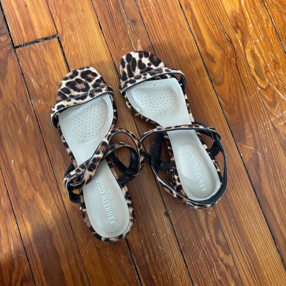 Kenneth Cole Maisie Low Block Heel Strappy Sandal in Leopard Fur - 6